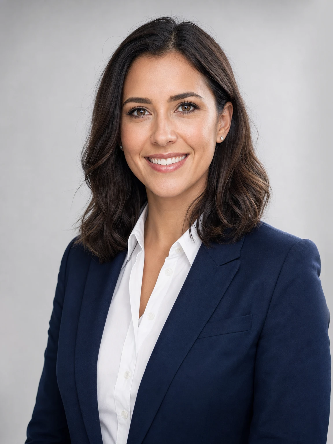 business headshot of a woman in a navy blazer